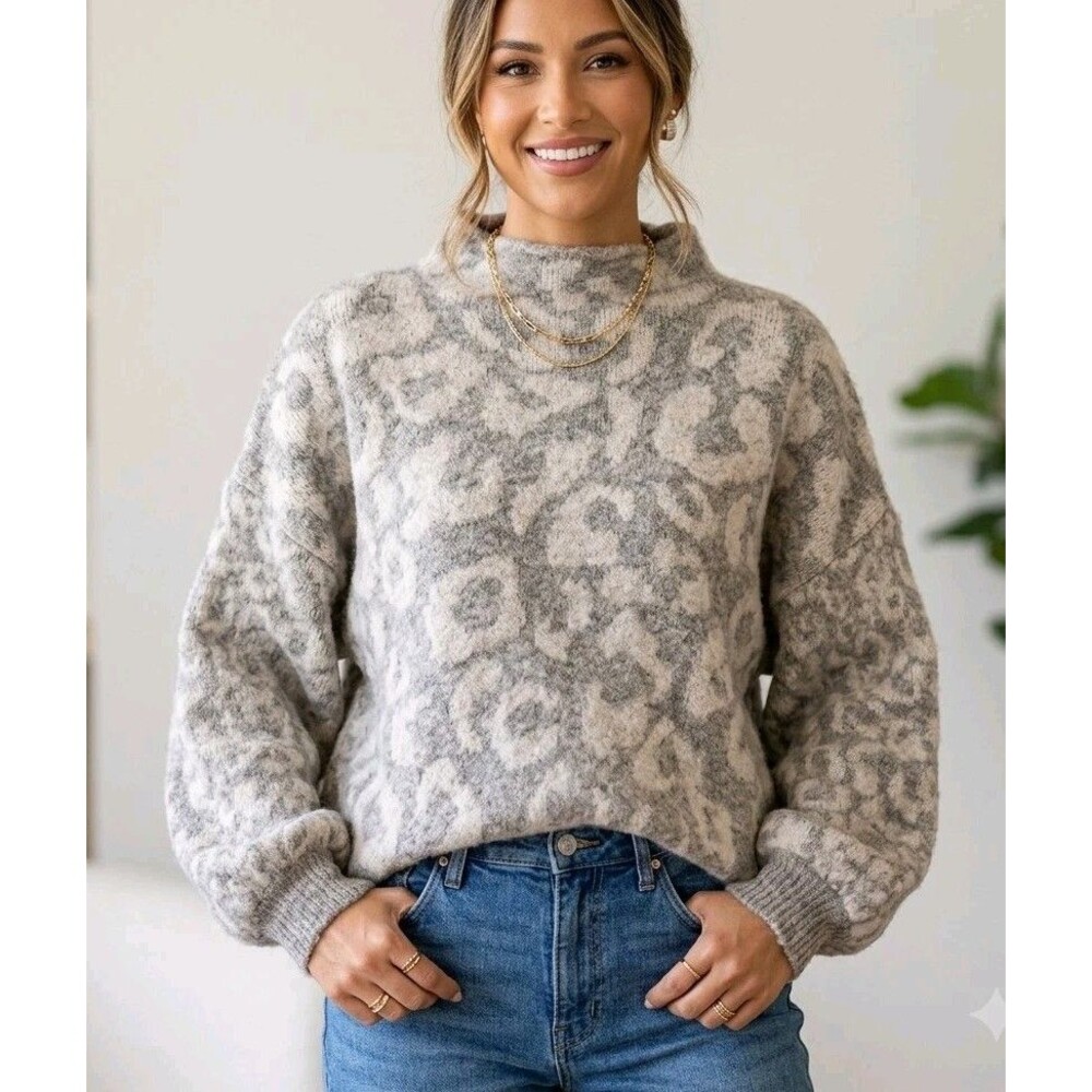 RD Style Conscious Womens L Sweater Brown/Beige Animal Print Soft Girl Cozycore